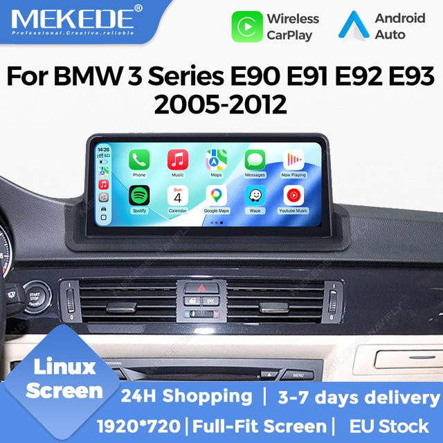 MEKEDE Linux Autoradio mit Wireless CarPlay und Android Auto für BMW 3er Serie E90 E91 E92 E93 (2005-2012), Schwarz, mit Bluetooth, WiFi und GPS-Navigation - Bild 1