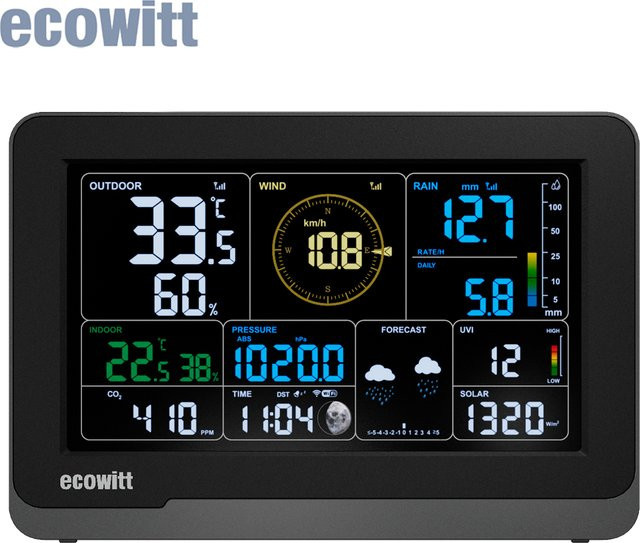 Ecowitt WS3910 Wi-Fi Wetterstation mit 7,5 Zoll LCD-Farbdisplay und eingebautem CO2-Sensor in Schwarz - Bild 1