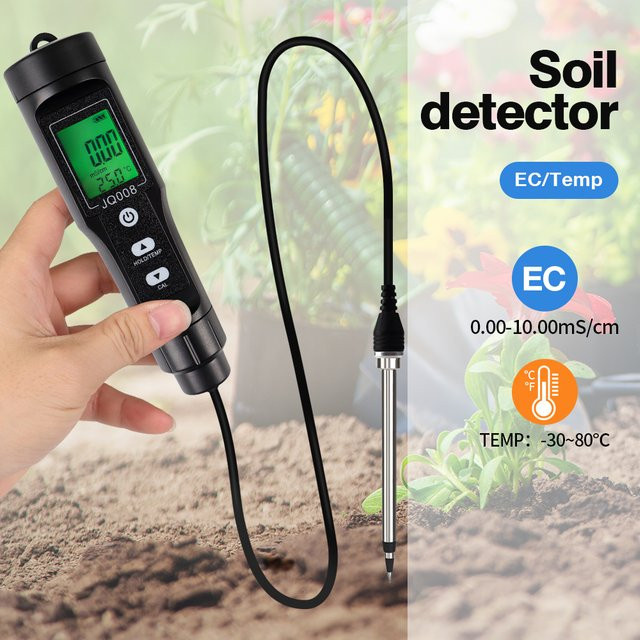 JUANJUAN Digitaler Boden-EC-Tester Leitfähigkeitsmessgerät mit Temperaturdetektor in Schwarz für Gartenarbeit und Pflanzung (0,00~10,00mS/cm) - Bild 1