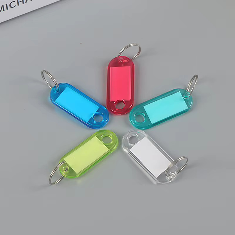 Velishy DIY Schlüsselbund-Set mit 10 kristallklaren Kunststoff-Schlüsselanhänger-Etiketten und Split-Ringen in Transparent, Blau und Multicolour - Bild 1