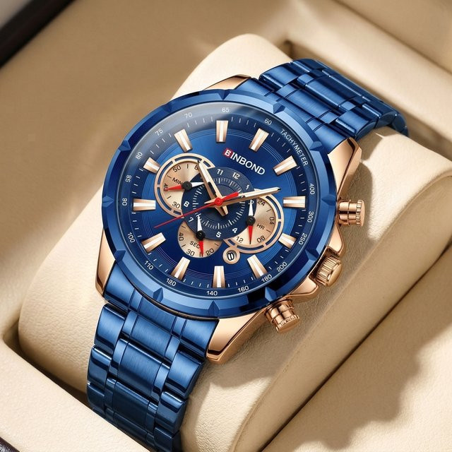 BINBOND Chronograph, Quarz, Edelstahl, Blau, Herren - Bild 1