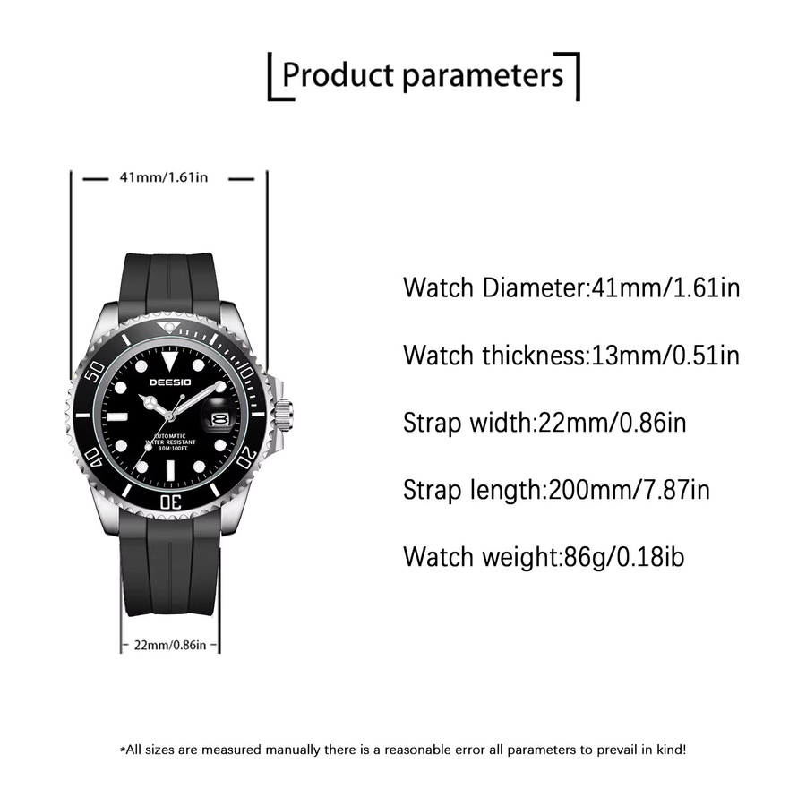 Deesio Armbanduhr, Automatik, Edelstahlgehäuse, 41 mm, Silikon, Herren - Bild 6