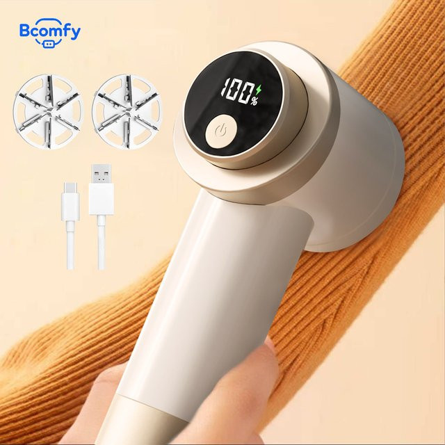 Bcomfy Elektrischer Fusselrasierer in Weiß mit Digital Display und austauschbaren Klingen, USB aufladbar - Bild 1