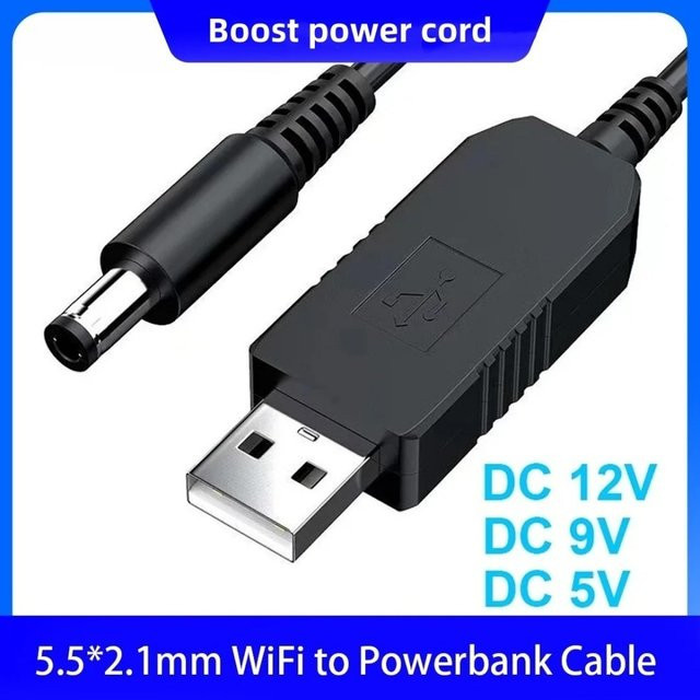 USB-Step-up-Konverter Kabel DC 5V auf 5V 9V 12V mit USB-A und USB-C Anschluss in Schwarz - Bild 1