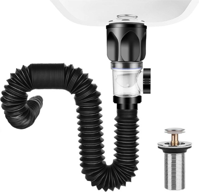 Flexibles und erweiterbares Waschbecken Abflussrohr aus Kunststoff in Schwarz - Bild 1