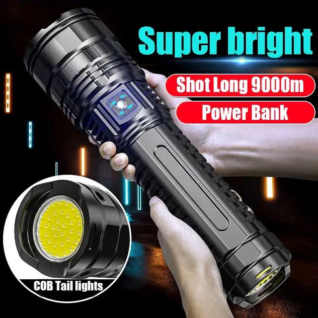 JIASHUAIXIN Taktische LED-Taschenlampe mit 15000 mAh Akku und 1000 W Leistung in Schwarz - Bild 1