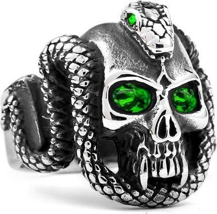 Herrenring Edelstahl, Totenkopf, Zirkonia, Schwarz - Bild 1