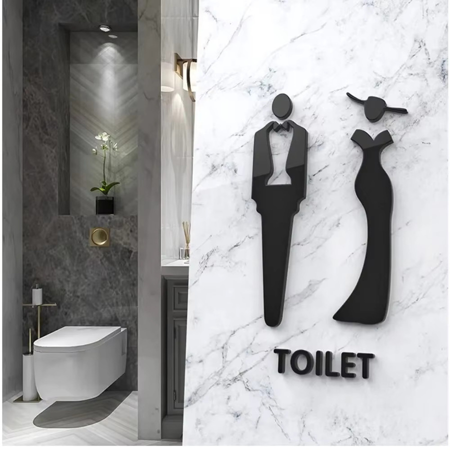 HELLOYOUNG WC-Wandschild aus Acryl in Schwarz für Badezimmer und Toiletten im modernen 3D-Design - Bild 2