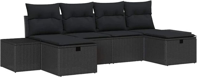 vidaXL Gartensofa-Set in L-Form mit 6 Kissen, Schwarz, Poly-Rattan und Metallrahmen - Bild 1