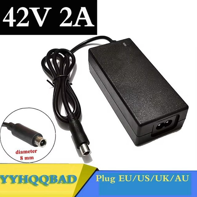 YYHQQBAD Akku-Ladegerät 42 V 2 A für 36 V Li-Ionen-Akku 10S 18650 mit RCA 8 mm Barrel-Plug Anschluss in Schwarz - Bild 1