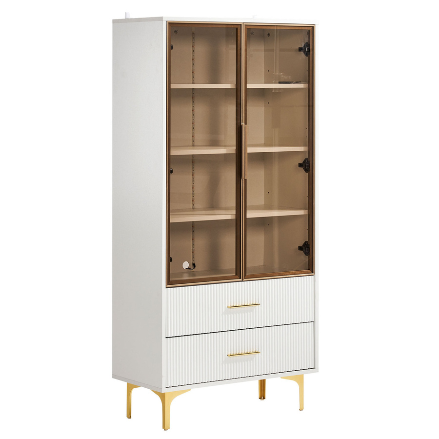Elegante Glasvitrine mit LED-Beleuchtung und 2 Glastüren in Weiß und Gold, B/T/H: 70 x 35 x 150 cm - Bild 2