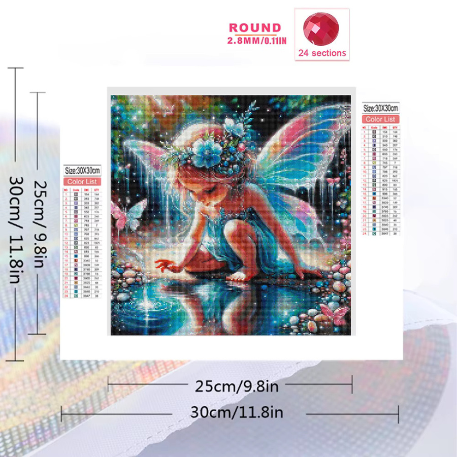 EverShine Diamant-Stickerei 5D Bild Porträt Mädchen mit Elfenflügeln und Schmetterling, Rund-Strass-Gemälde in Multicolour, B/H: 20 x 20 cm - Bild 2
