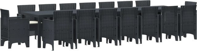 vidaXL 17-teiliges Garten-Essset aus Poly-Rattan mit Kissen in Anthrazit - Bild 1