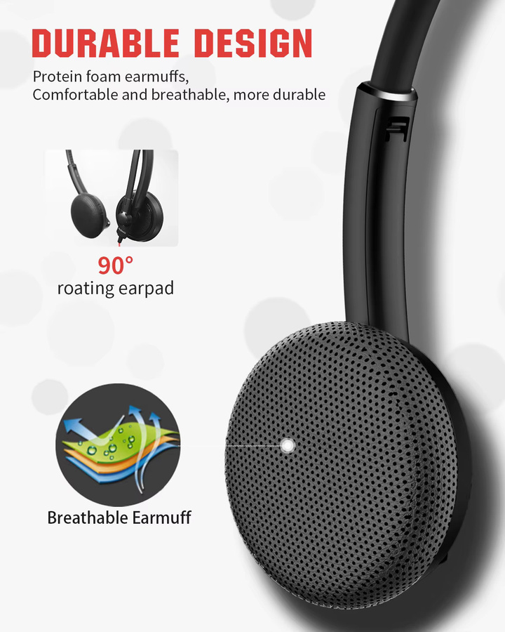 NUBWO HW01 USB und 3,5 mm Headset mit Mikrofon und Geräuschunterdrückung in Schwarz für PC und Laptop - Bild 4