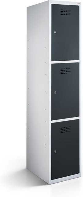 rotstahl Fächerschrank mit 3 Fächern aus Stahlblech, Korpus lichtgrau und Türen anthrazit, B/T/H: 40 x 50 x 180 cm - Bild 1