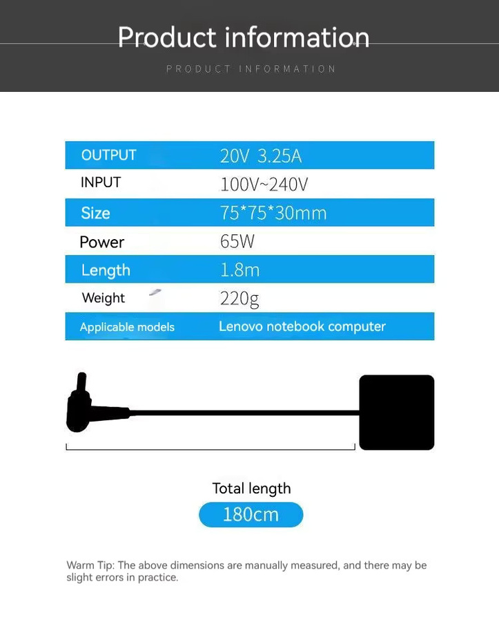 Lenovo Laptop AC Adapter Ladegerät 65W in Schwarz für Ideapad 310s-11iap 120s-11iap S145-14IGM 110-17isk 110-15ibr 100-151by 20V 2.4A - Bild 1