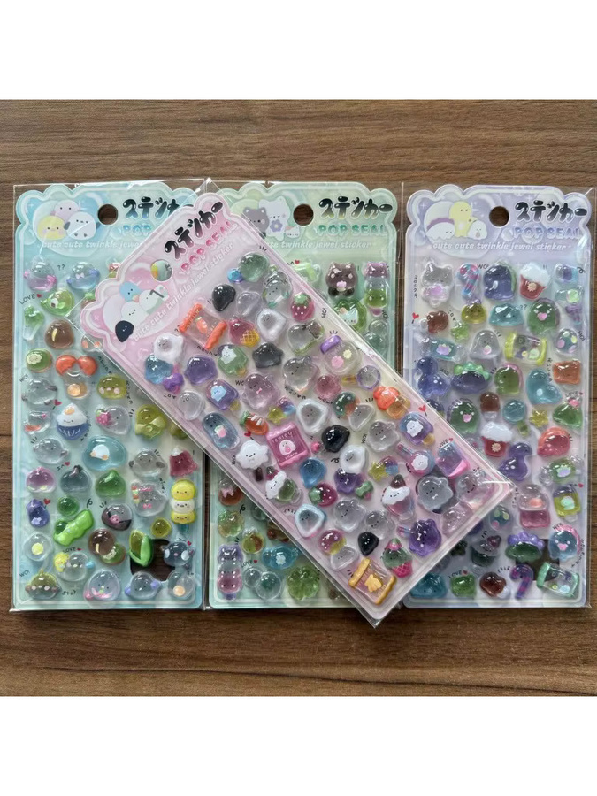 4 Stück Kawaii Tier-Pop-Aufkleber von Papery Pop Store, transparente dekorative Glitzer-Sticker in Multicolour für Scrapbook und Notizbücher - Bild 2
