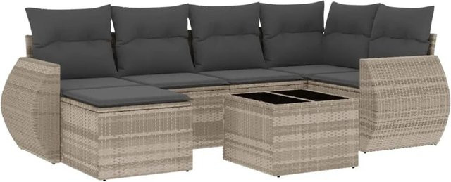 vidaXL 7-teilige Garten-Sofagarnitur aus Poly-Rattan mit Kissen in Hellgrau - Bild 1