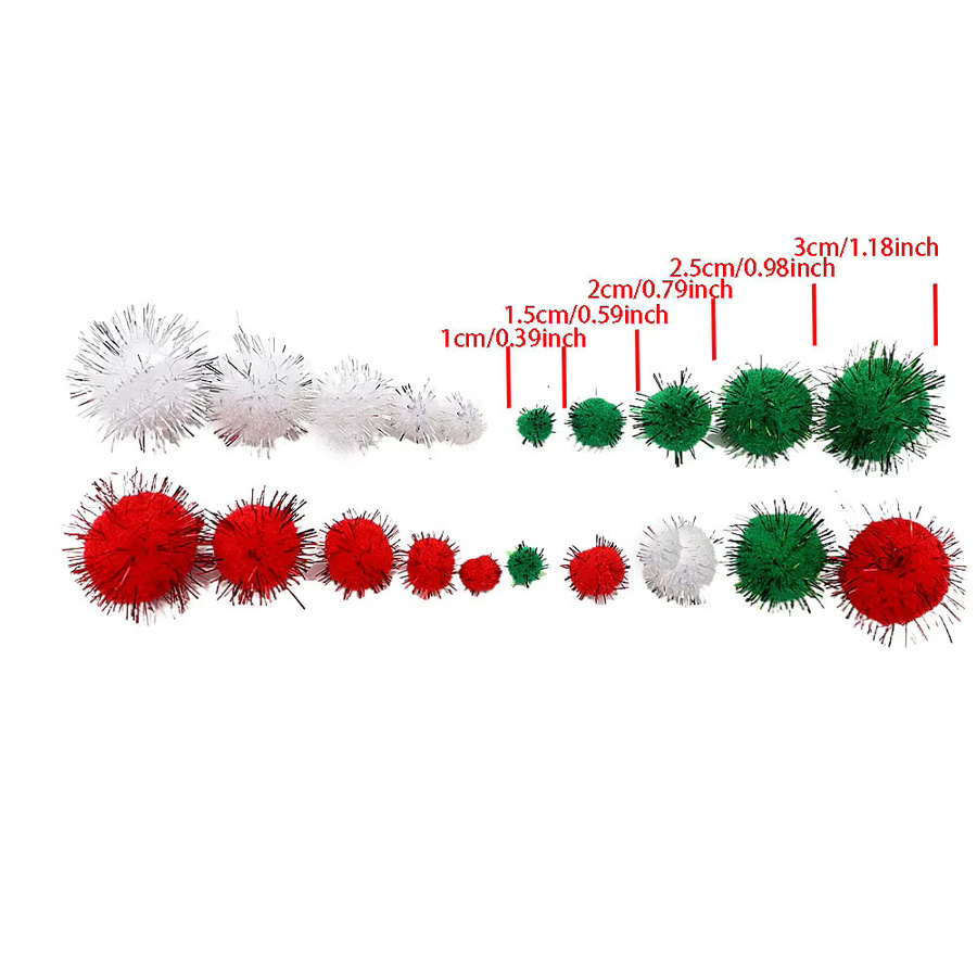 Glitzernde Pom Pom Kugeln für Weihnachtsdeko und DIY Bastelarbeiten, Mehrfarbig, Durchmesser: 10-30 mm - Bild 3