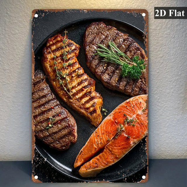 HELLOYOUNG Vintage Metall Wandkunst Steak-Doneness-Diagramm als BBQ-Wissensguide in Mehrfarbig - Bild 1