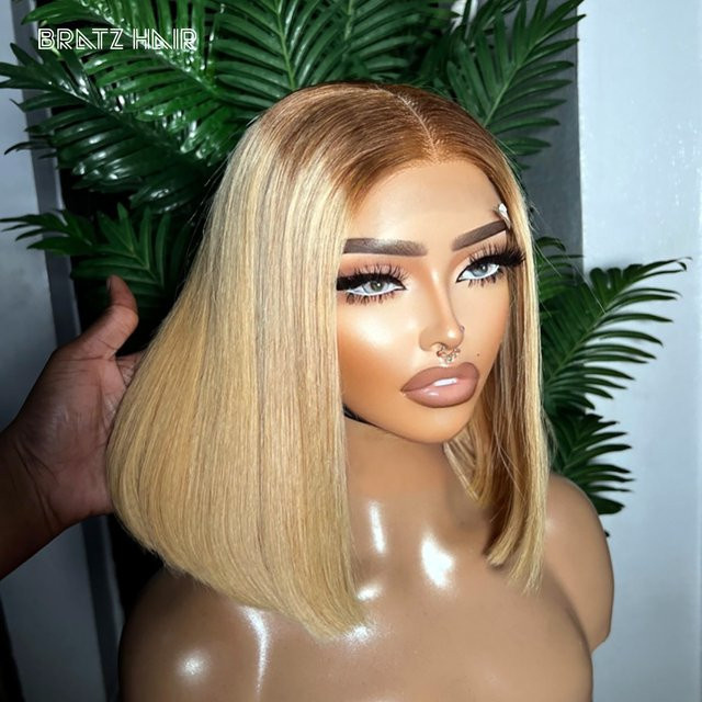 Bratz Hair Ombre Braun-Blond Bob Perücke Echthaar, Damen - Bild 1