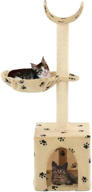 vidaXL Katzen-Kratzbaum mit Sisal-Säulen und Höhle in Beige mit Pfoten-Muster, Höhe: 105 cm - Bild 1