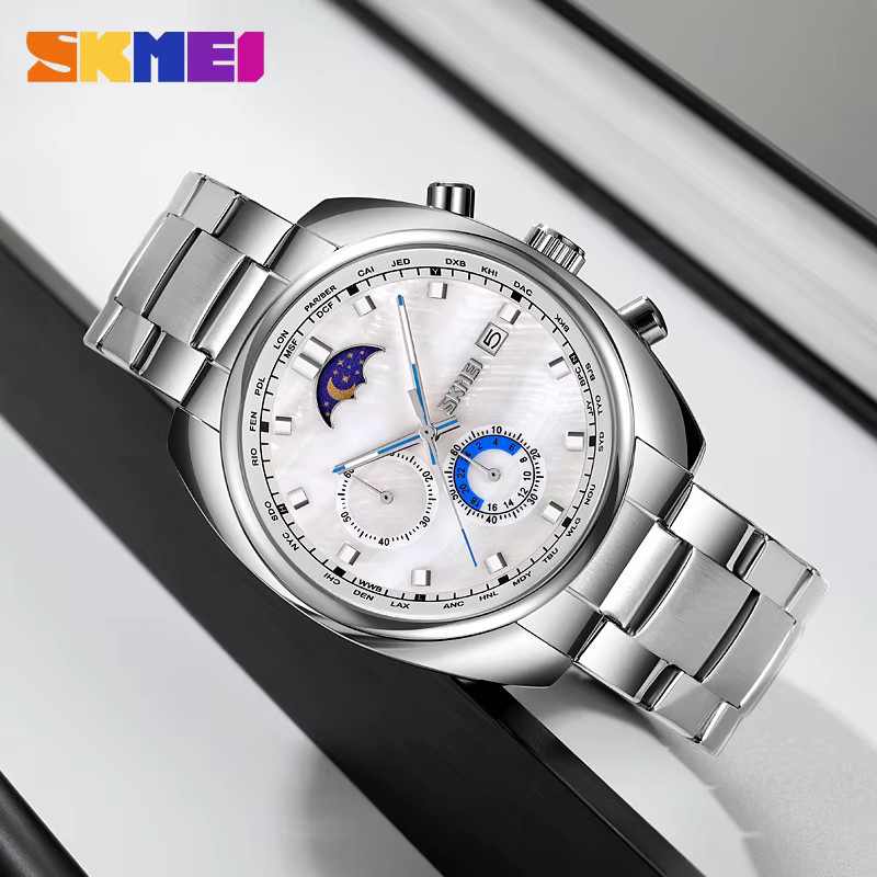 SKMEI Chronograph Armbanduhr, Quarz, Edelstahl, Herren, Mondphasen-Zifferblatt - Bild 2
