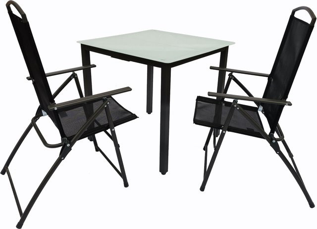 VCM 3-tlg Gartenmöbel Set Sitzgruppe mit Tisch und 2 Hochlehner Stühlen aus Mattglas in Anthrazit/Schwarz, Tisch Maße H: 76 cm, B: 80 cm, T: 80 cm - Bild 1