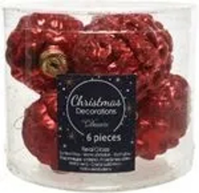 Kaemingk Christbaumschmuck Zapfen aus Glas in Weihnachtsrot, 6 Stück, Höhe: 7 cm, Breite: 5 cm - Bild 1