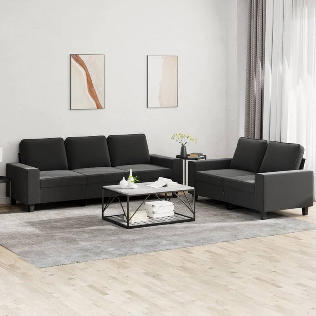 vidaXL 2-teilige Sofagarnitur aus Stoff in Schwarz mit 2-Sitzer-Sofa und Mehrsitzer - Bild 2