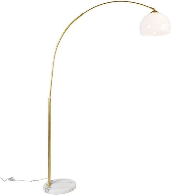 QAZQA Moderne Bogenlampe Arc Basic in Messing mit weißem Schirm und Marmorsockel, höhenverstellbar, Farbe: Gold/Weiß - Bild 1