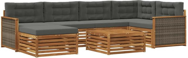 vidaXL Outdoor-Sofagarnitur L-Form aus Akazienholz mit 7 Kissen in Natur und Anthrazit - Bild 1