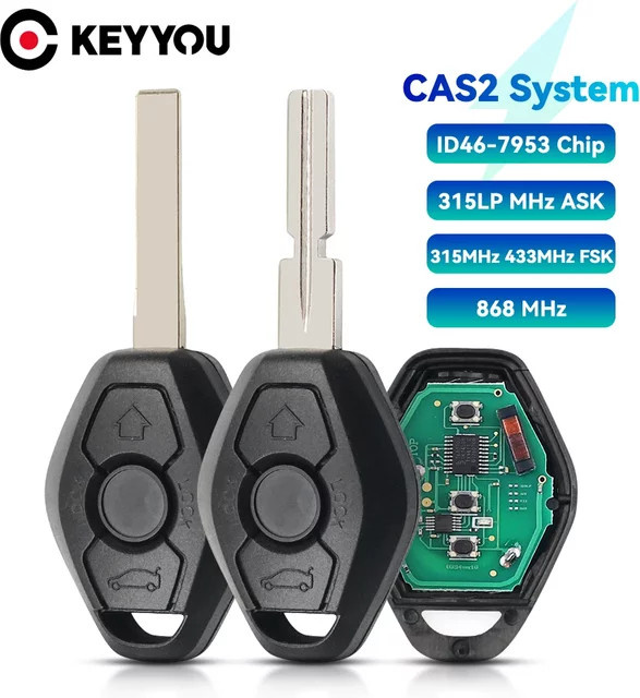 KEYYOU Ersatz Fernbedienung Schlüssel CAS2 mit Batterie und ID46 Klinge für BMW E87, E46, E60, E61, E63, E64, E70 Serie in Schwarz - Bild 1
