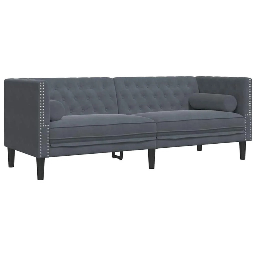 vidaXL Chesterfield Sofa aus Samt in Dunkelgrau mit Dekokissen, B/T/H: 194 x 74,5 x 70,5 cm - Bild 2