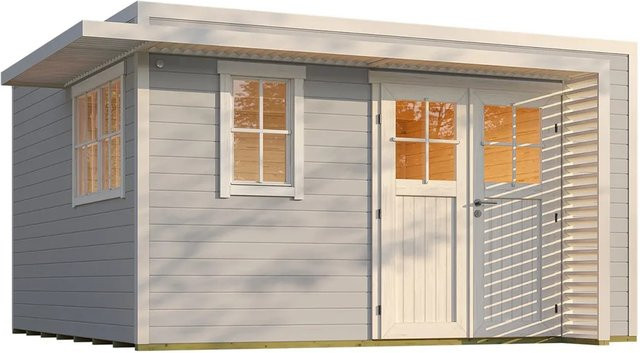 Weka Gartenhaus Amberley mit Doppeltür und 2 Fenstern in Grau-Weiß, Flachdach, B/T: 400 x 400 cm - Bild 1