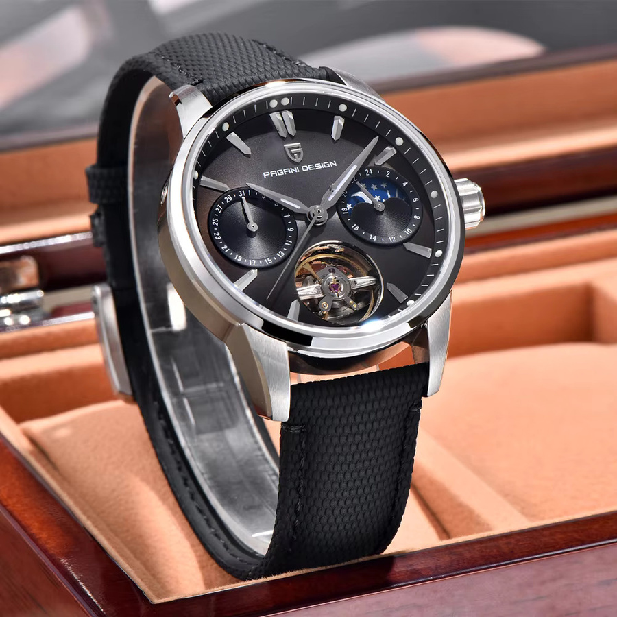 Pagani Design Armbanduhr, Automatik, Edelstahl, 41 mm, Herren, Schwarz - Bild 4