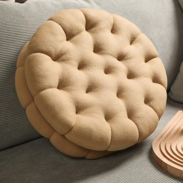 Yiran toy Keksform Plüschkissen in Beige, rundes Dekokissen aus Polyester für Sofa und Stuhl, Durchmesser: 55 cm - Bild 1
