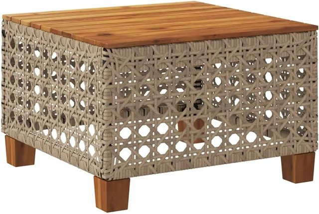 vidaXL Gartentisch aus Poly-Rattan und Akazienholz in Beige und Braun, B/T/H: 55 x 55 x 36 cm - Bild 1