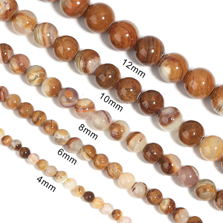 Louleur Natursteinperlen, gelber Streifen, rund, 4-12 mm - Bild 2