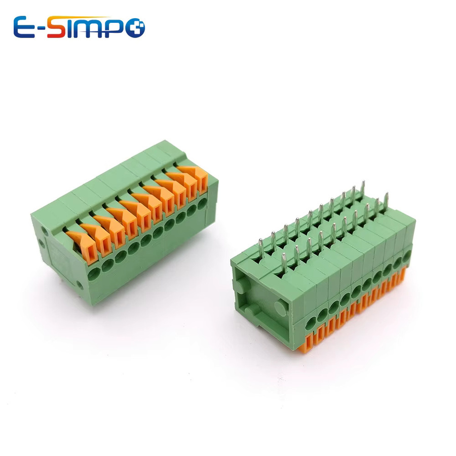 E-SIMPO PCB-Draht-Federverbinder-Klemmenblock Set, 10 Stück, DG141V FFKDS/V gerade und KF141R FFKDS/H rechtwinklig, 2,54 mm, Farbe: Grün - Bild 2