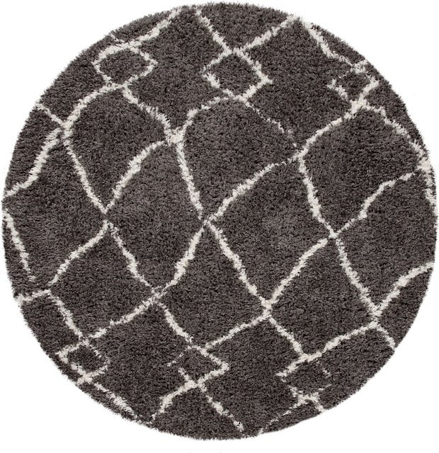 Hochflor-Teppich Oregon rund in Grau mit Rautenmuster im Skandi-Boho-Mix, Durchmesser: 120 cm - Bild 1