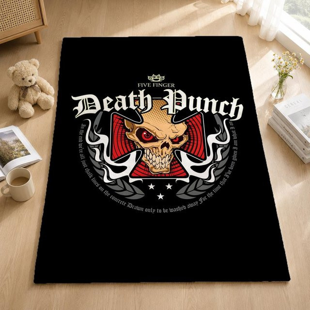 Weiche und warme Flanell-Wurfdecke Five Fingers Death Punch im Design der Band von JMG Household Supplies, Farbe: Schwarz, B x T: 100 x 130 cm - Bild 1