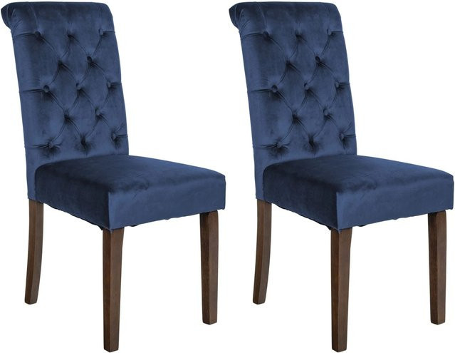CLP 2er Set Esszimmerstühle Lisburn in Blau aus Samt mit Holzbeinen, B/T/H: 50 x 63 x 98 cm - Bild 1