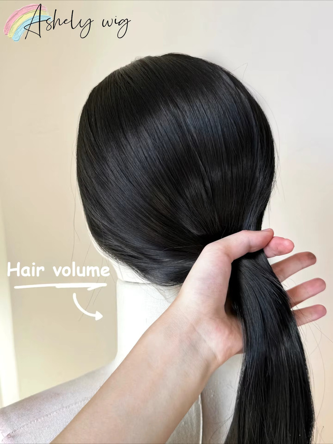 Ashely Widow's Peak Perücke, schwarze Spitzenfrontperücke, 26 Zoll, glattes Haar, synthetisch - Bild 5
