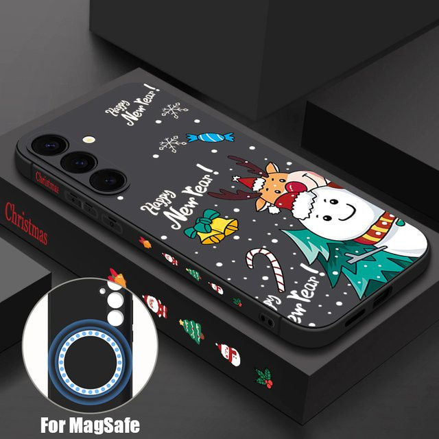 Weihnachten gemusterte TPU Handyhülle mit Lanyard und Magnetfunktion für Samsung Galaxy S25 S24 S23 S22 S21 Ultra Plus FE in Beige, Weiß oder Schwarz - Bild 1