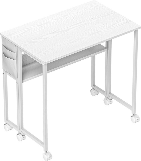 HOMCOM Klappschreibtisch mit Rollen und Regal in Weiß, platzsparender Computertisch für Home Office mit Aufbewahrungstasche, Breite: 80 cm - Bild 1