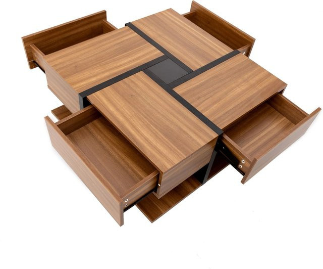 okwish Couchtisch mit 4 Schubladen in Schwarz mit modernem Liniendesign, B/T/H: 78 x 78 x 36 cm - Bild 1