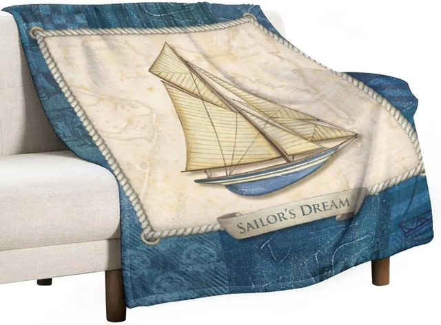 JMG Household Supplies Nautische Plüsch-Decke mit Segelboot-Motiv, Fleece-Bettdecke für Wohnmobil und Zuhause, B/H: 75 x 100 cm - Bild 1