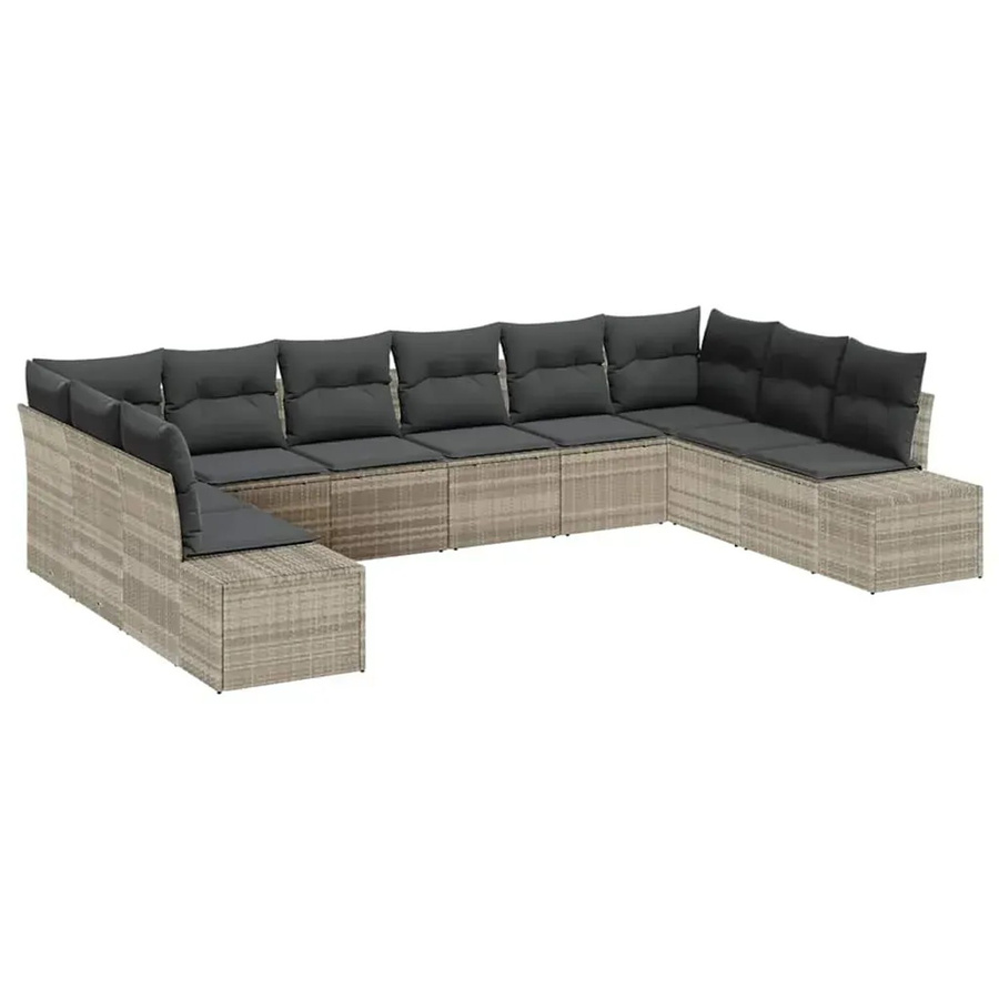 vidaXL Garten-Sofa-Set aus Poly-Rattan in Hellgrau mit Kissen, 10-teiliges Outdoor-Sitzgruppe in U-Form mit Metallgestell - Bild 2