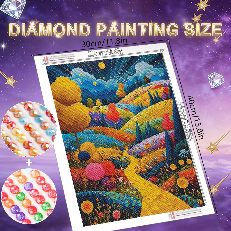 HUACAN Diamant-Mosaik Wandbild Landschaft mit Feenstaub und AB-Sternenhimmel, Mehrfarbig, B/H: 30 x 20 cm - Bild 1